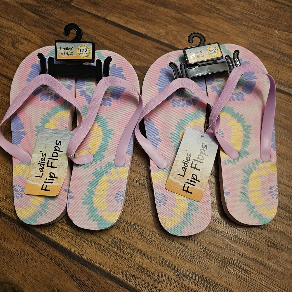 Floral Pink Flip Flops - 2 Pair